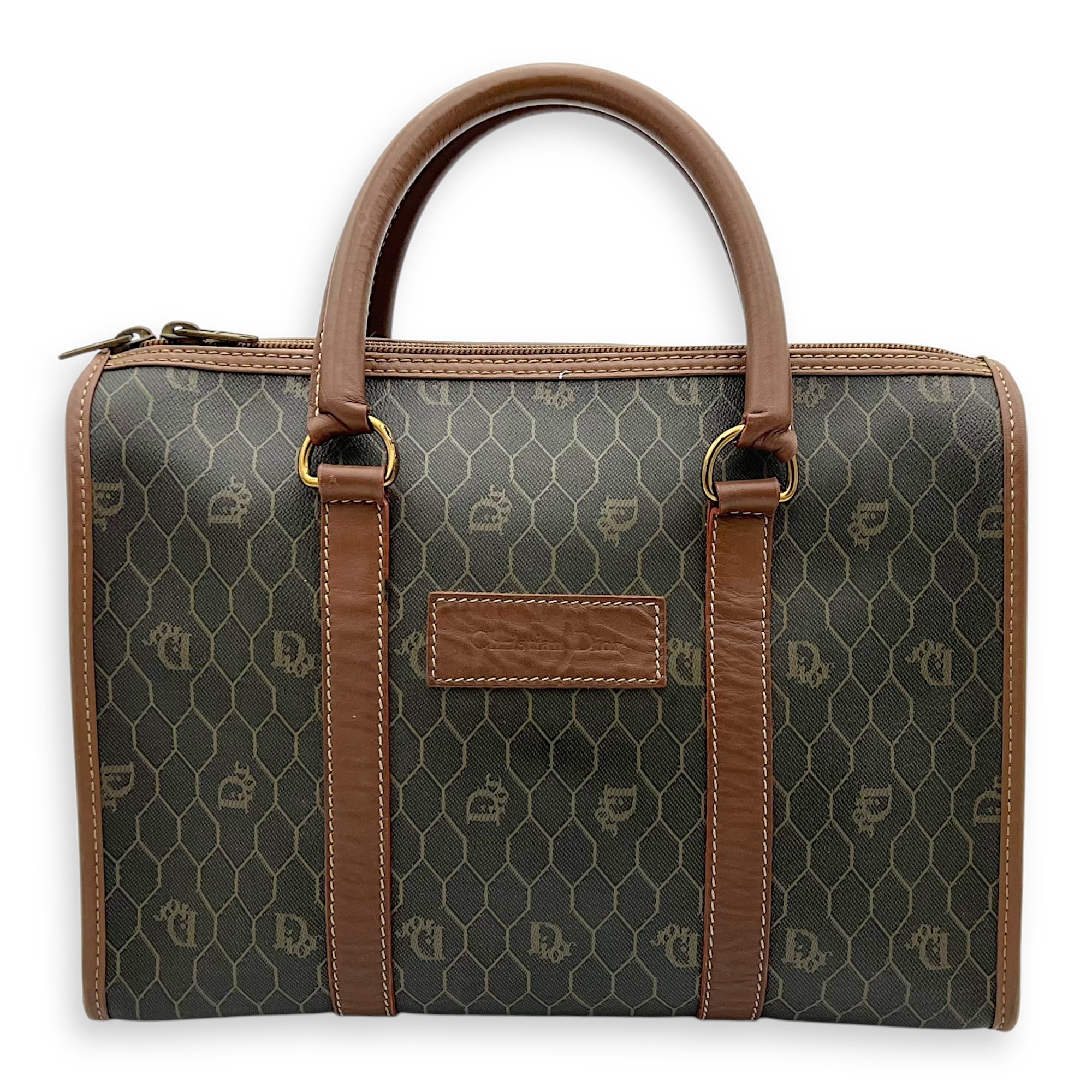 Christian Dior Honeycomb  Top Handle Bag Brown in Coated Canvas, Gold hardware_1