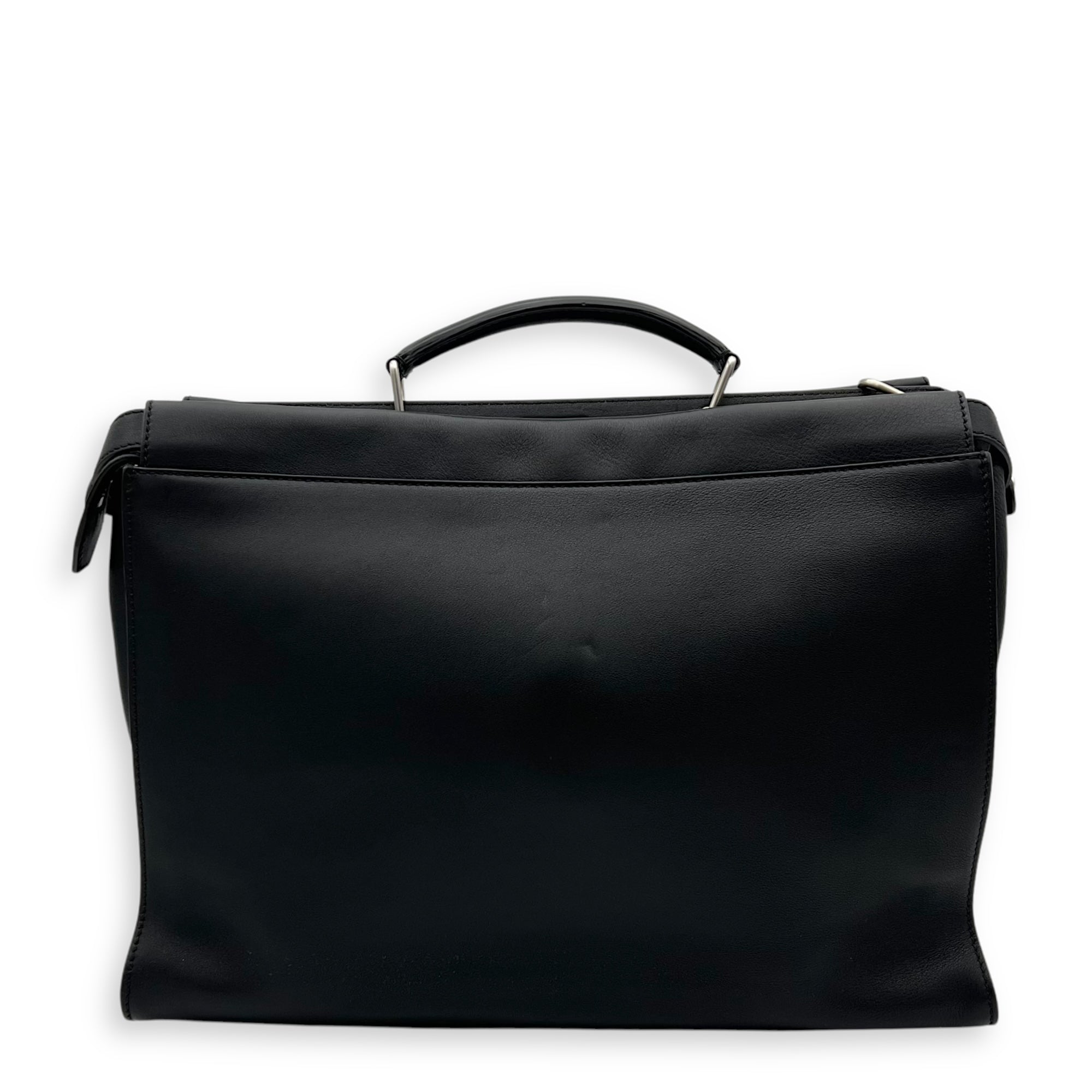 Fendi Peekaboo Black Top Handle Bag in Calfskin, Silver hardware_1