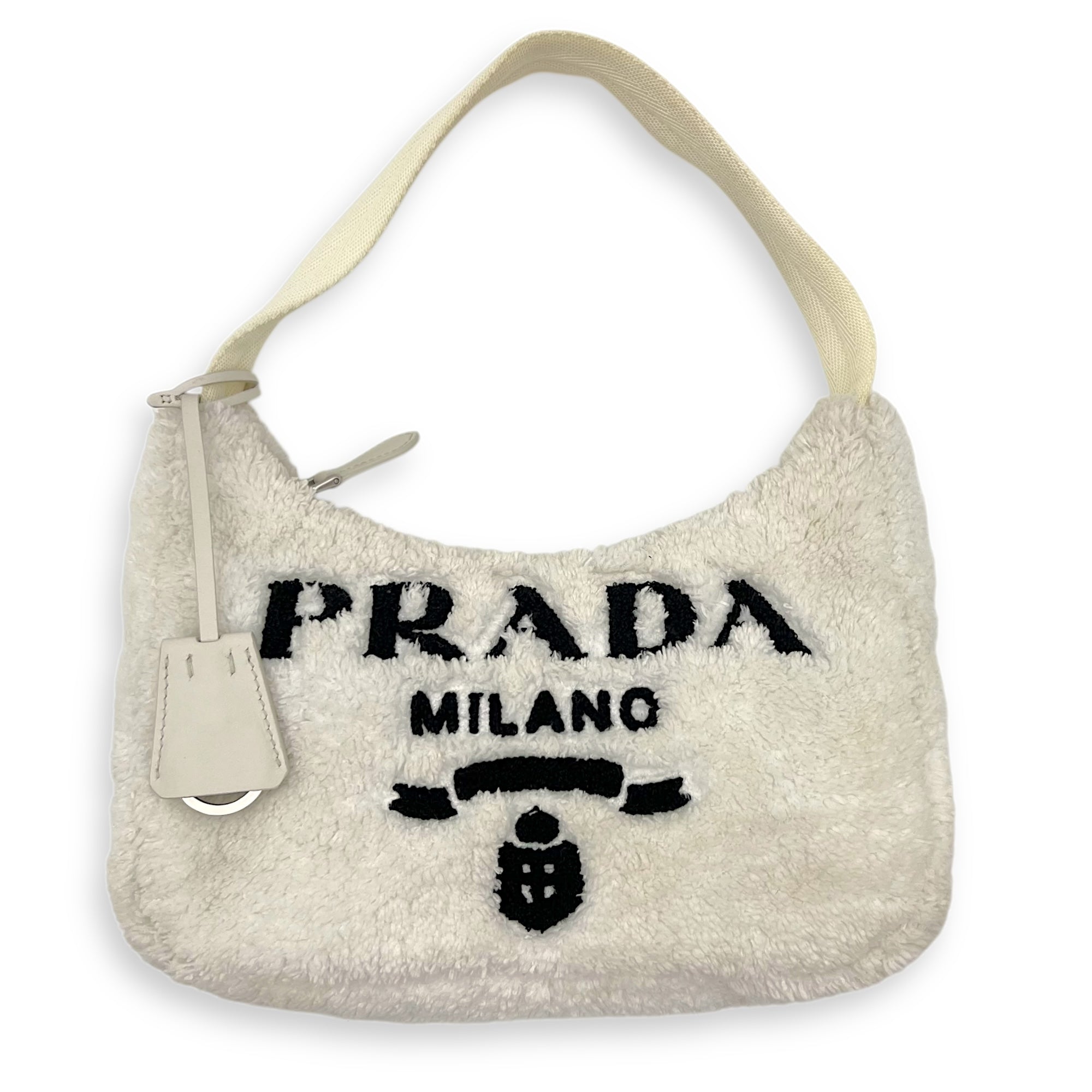 Prada Logo Shoulder Bag White in Wool, Silver hardware_1