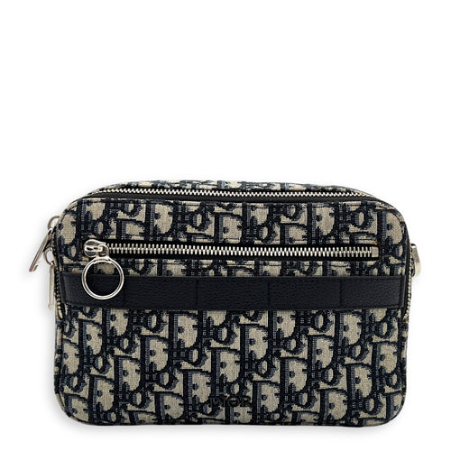 Christian Dior Safari Crossbody Bag Blue in Jacquard, Silver hardware_1