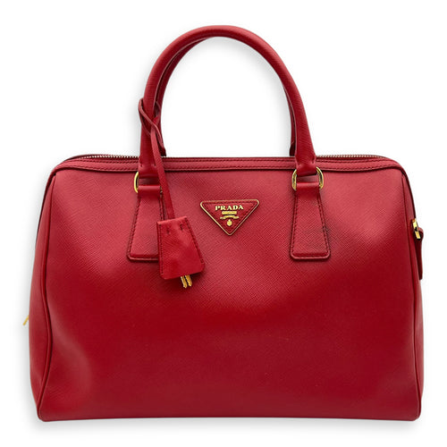 Prada Logo Top Handle Bag Red in Saffiano Leather, Gold hardware_1