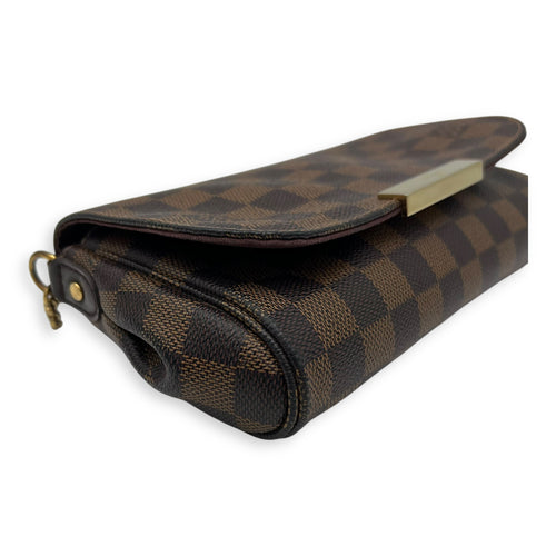 Louis Vuitton Favourite Damier Ebene Crossbody Bag in Coated Canvas, Gold hardware_8