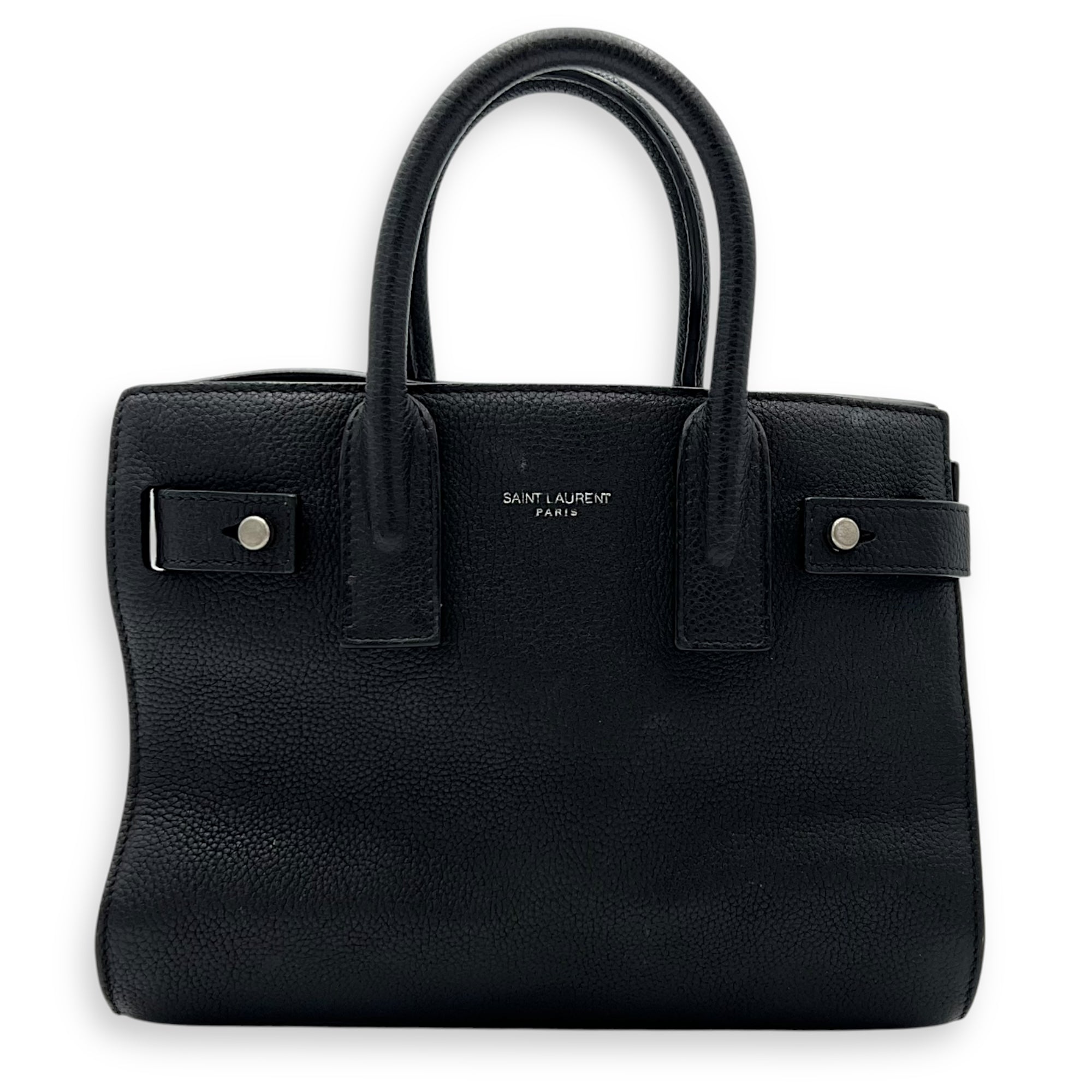 Saint Laurent Sac de Jour Nano Black Top Handle Bag in Calfskin, Silver hardware_1