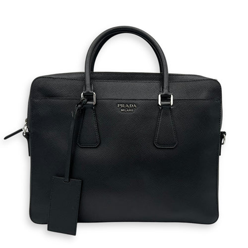 Prada Logo Black Briefcase in Saffiano Leather, Silver hardware_1