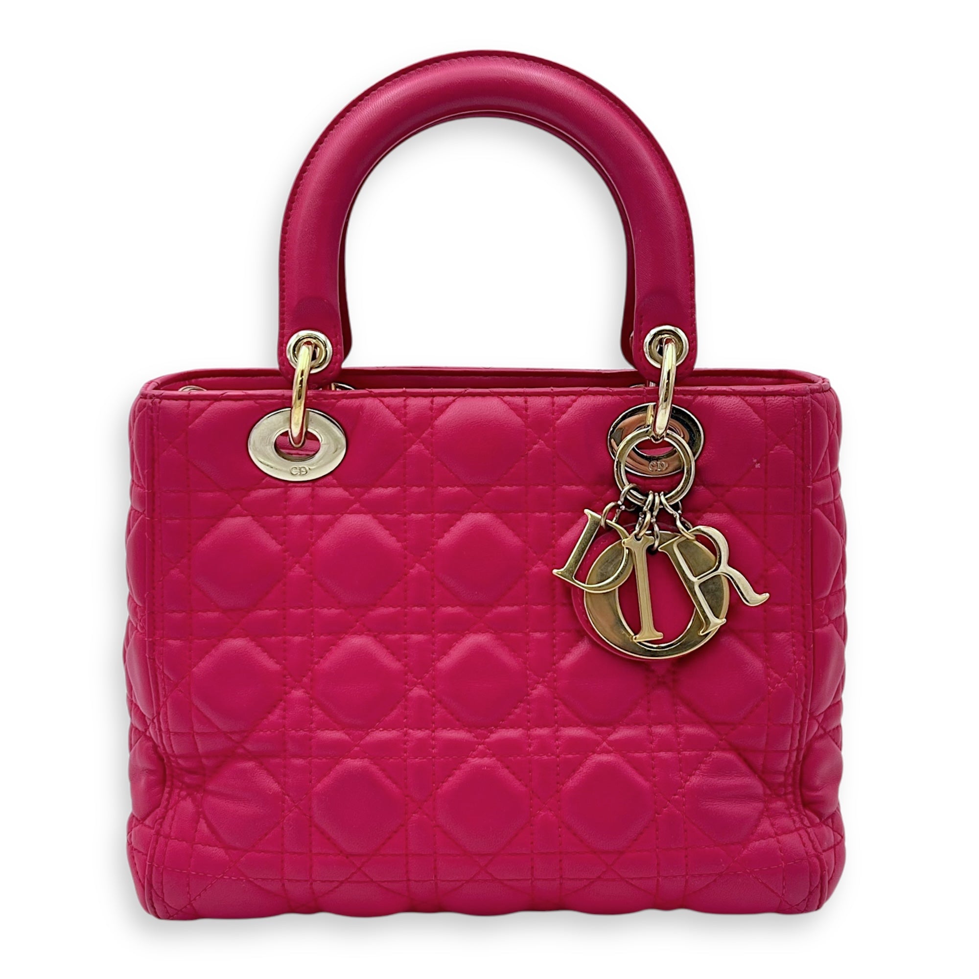 Christian Dior Lady Dior Medium Pink Top Handle Bag in Lambskin, Gold hardware_1