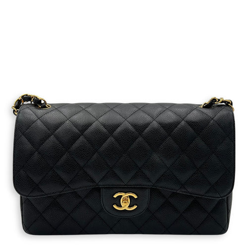 Chanel Classic Double Flap Jumbo Black Shoulder Bag in Caviar Leather, Gold hardware_1