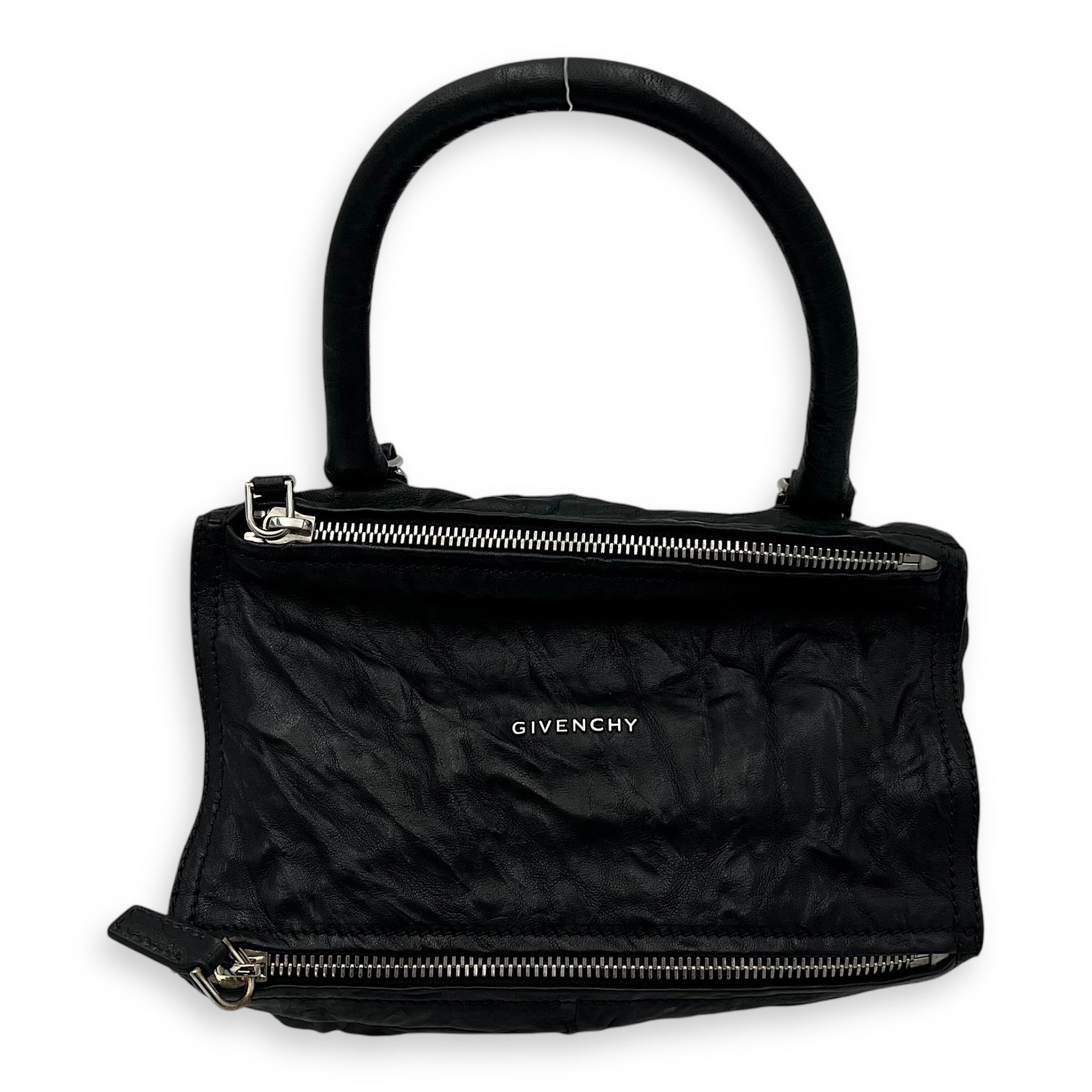 Givenchy Pandora Black Top Handle Bag in Distressed Leather, Silver hardware_1