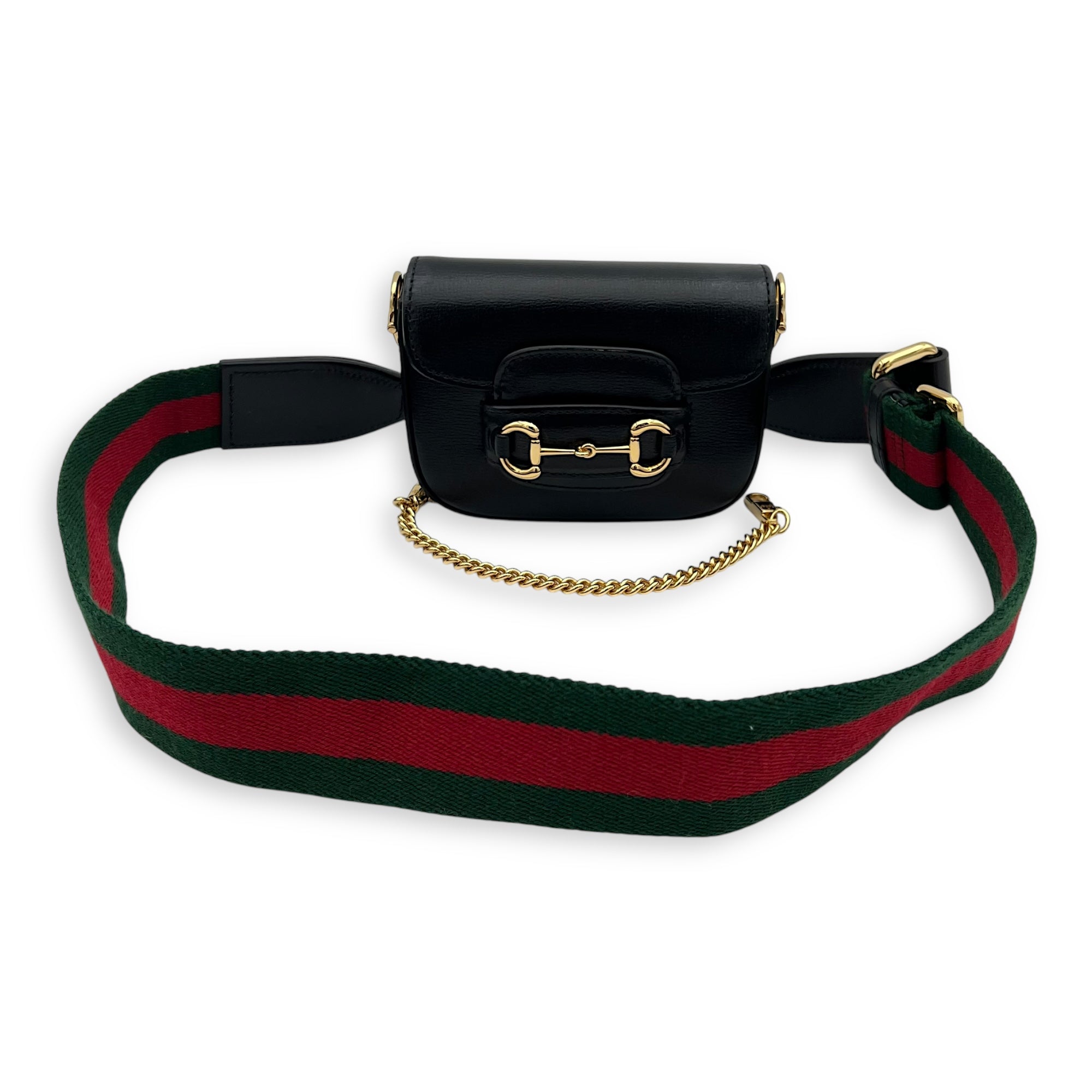 Gucci Horsebit 1955 Wallet On Chain Black in Calfskin, Gold hardware_11