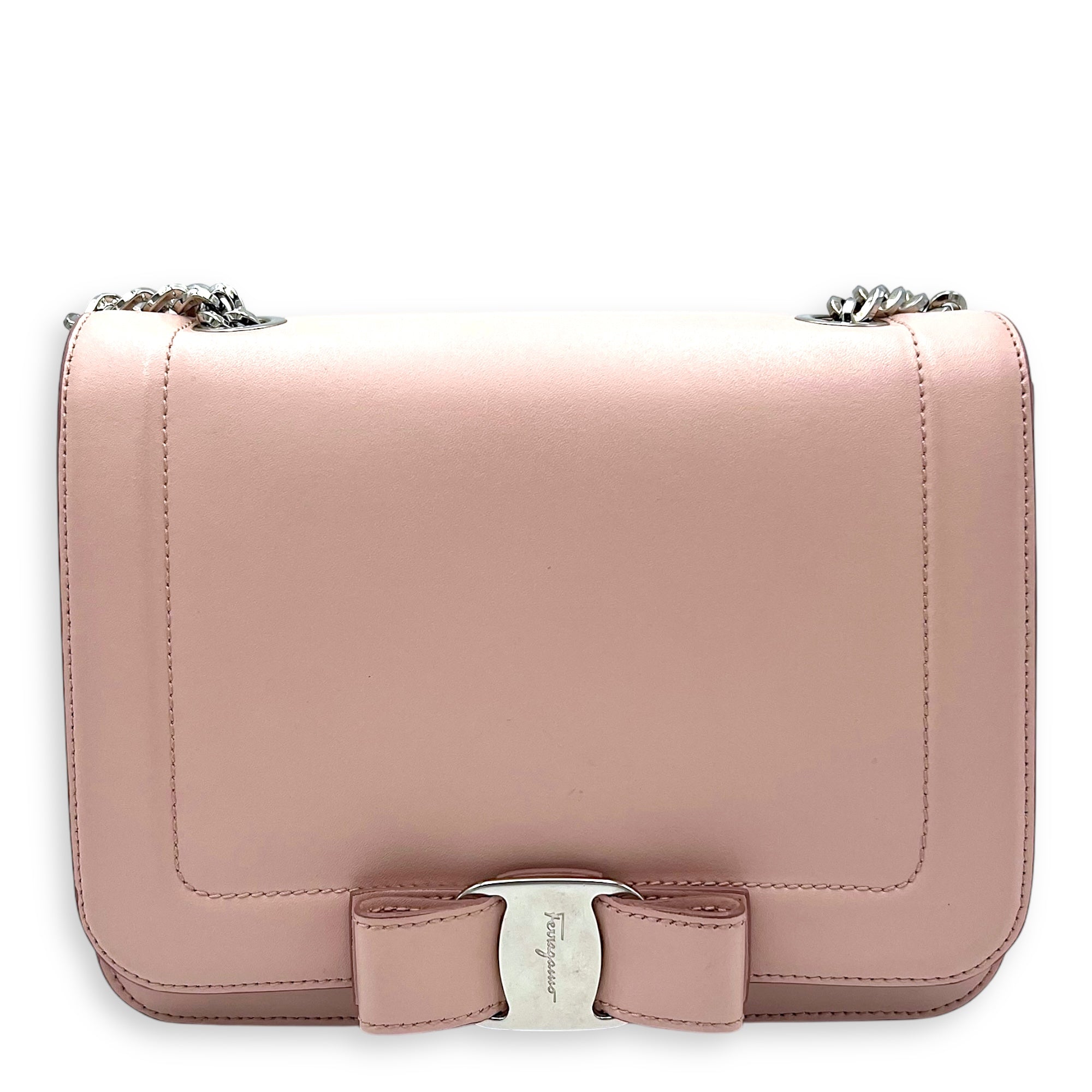 Salvatore Ferragamo Vara Bow Crossbody Bag Pink in Calfskin, Silver hardware_1