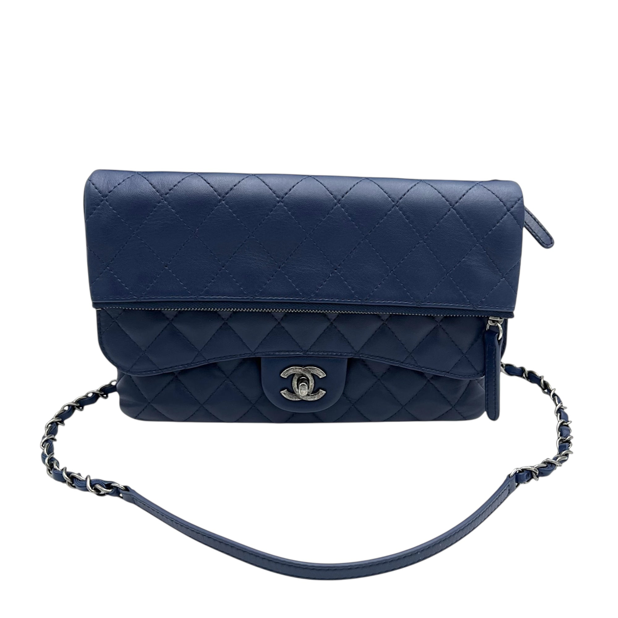 Chanel Chain Flap Blue Crossbody Bag in Lambskin, Ruthenium hardware_1