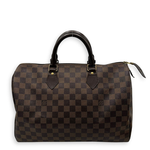 Louis Vuitton Speedy Top Handle Bag 35 Damier Ebene in Coated Canvas, Gold hardware_1