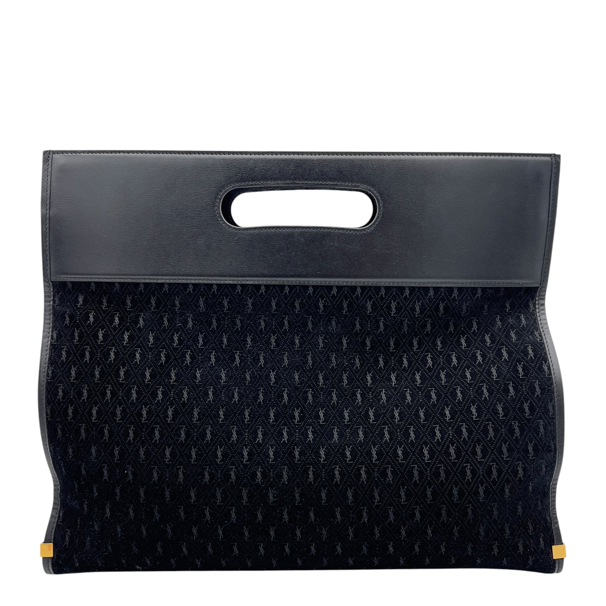 Saint Laurent Monogram King Palm Tote Bag Black in Suede Leather, Gold hardware_1