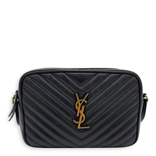 Saint Laurent Camera Crossbody Bag Medium Black in Calfskin, Gold hardware_1