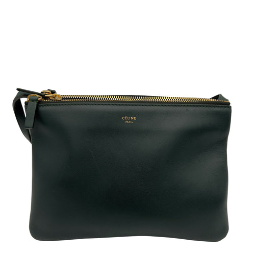 Celine Trio Crossbody Bag Green in Calfskin, Silver hardware_1