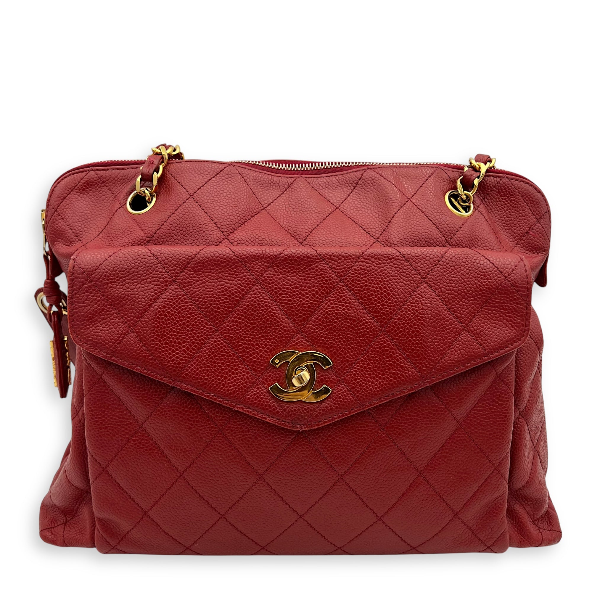 Chanel CC Turnlock Shoulder Bag Red in Caviar Leather, Gold hardware_1