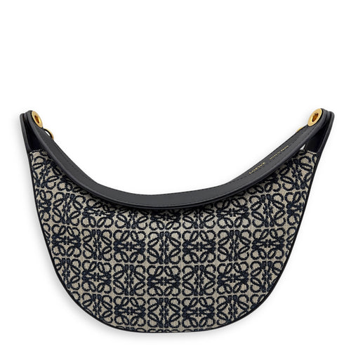 Loewe Luna Anagram Blue Shoulder Bag in Jacquard, Gold hardware_1