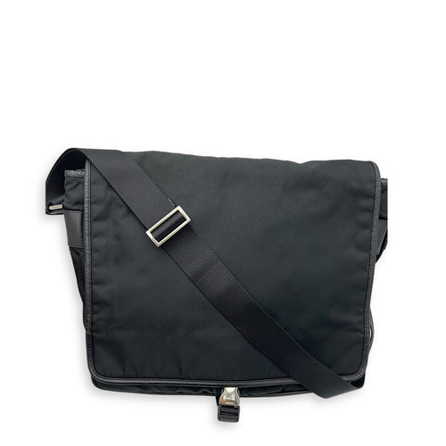 Prada Logo Messenger Black in Nylon, Silver hardware_1