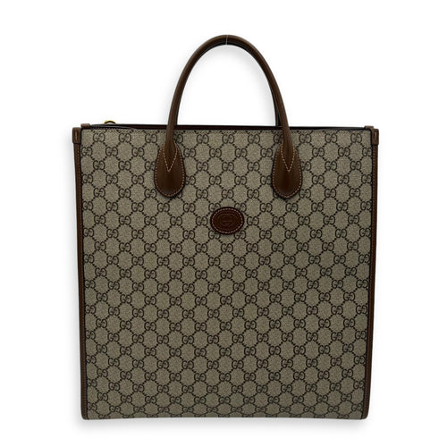 Gucci Interlocking G Brown Top Handle Bag in Coated Canvas, Gold hardware_1