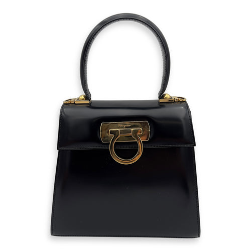 Salvatore Ferragamo Logo Top Handle Bag Black in Calfskin, Gold hardware_1