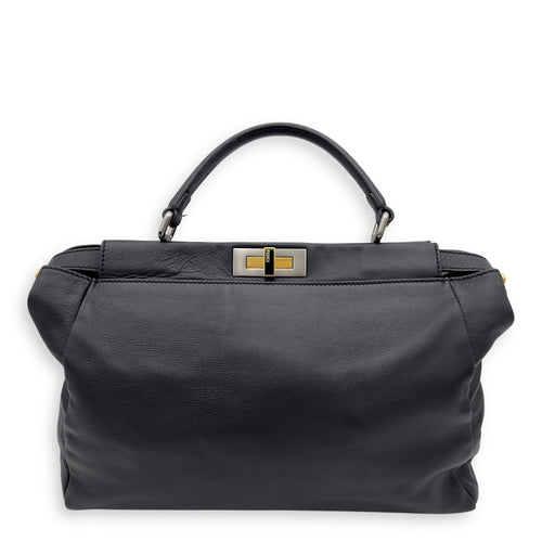 Fendi Peekaboo Top Handle Bag Black in Calfskin, Silver hardware_1