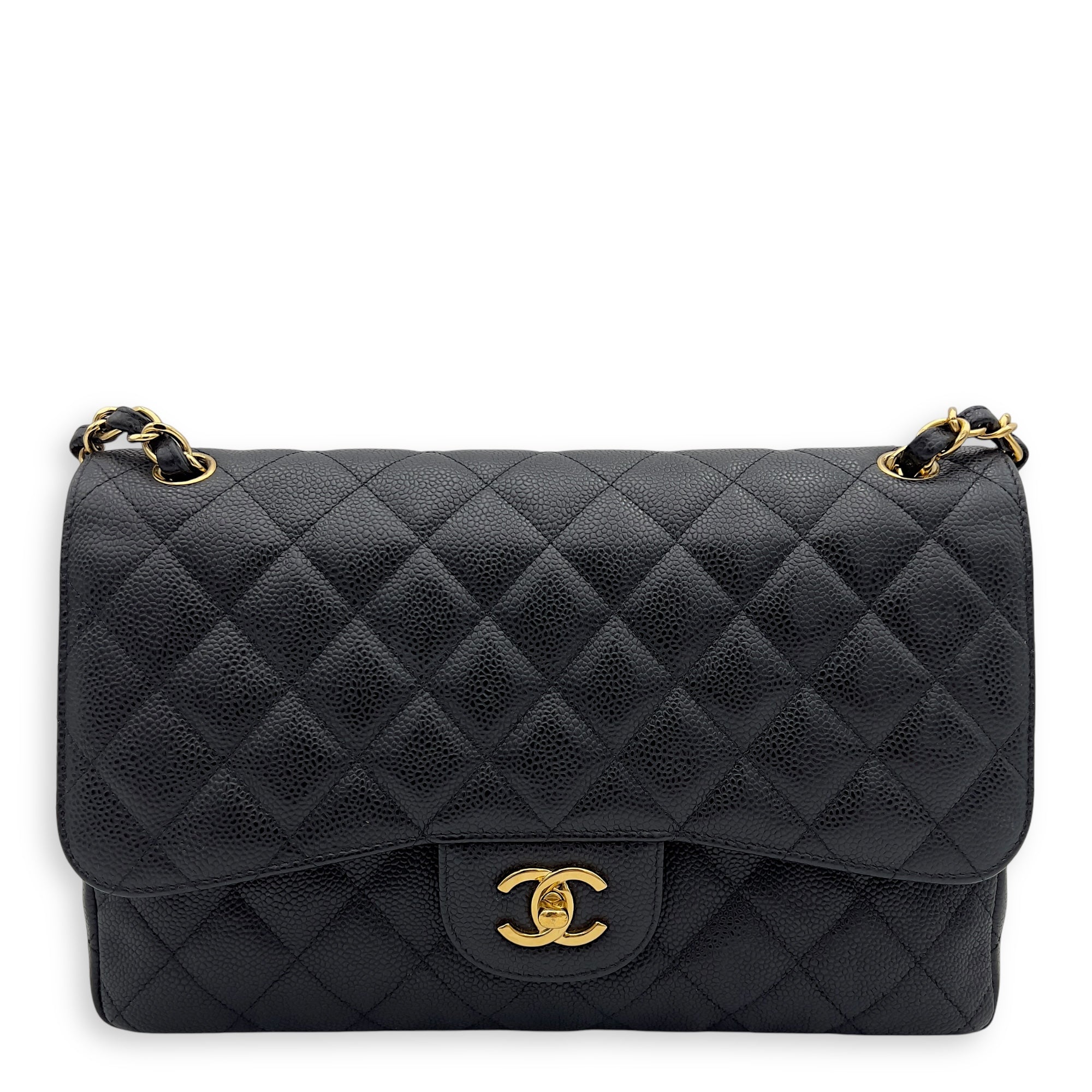 Chanel Classic Shoulder Bag Jumbo Black in Caviar Leather , Gold Hardware_1