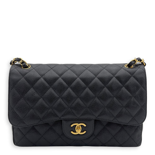 Chanel Classic Shoulder Bag Jumbo Black in Caviar Leather , Gold Hardware_1