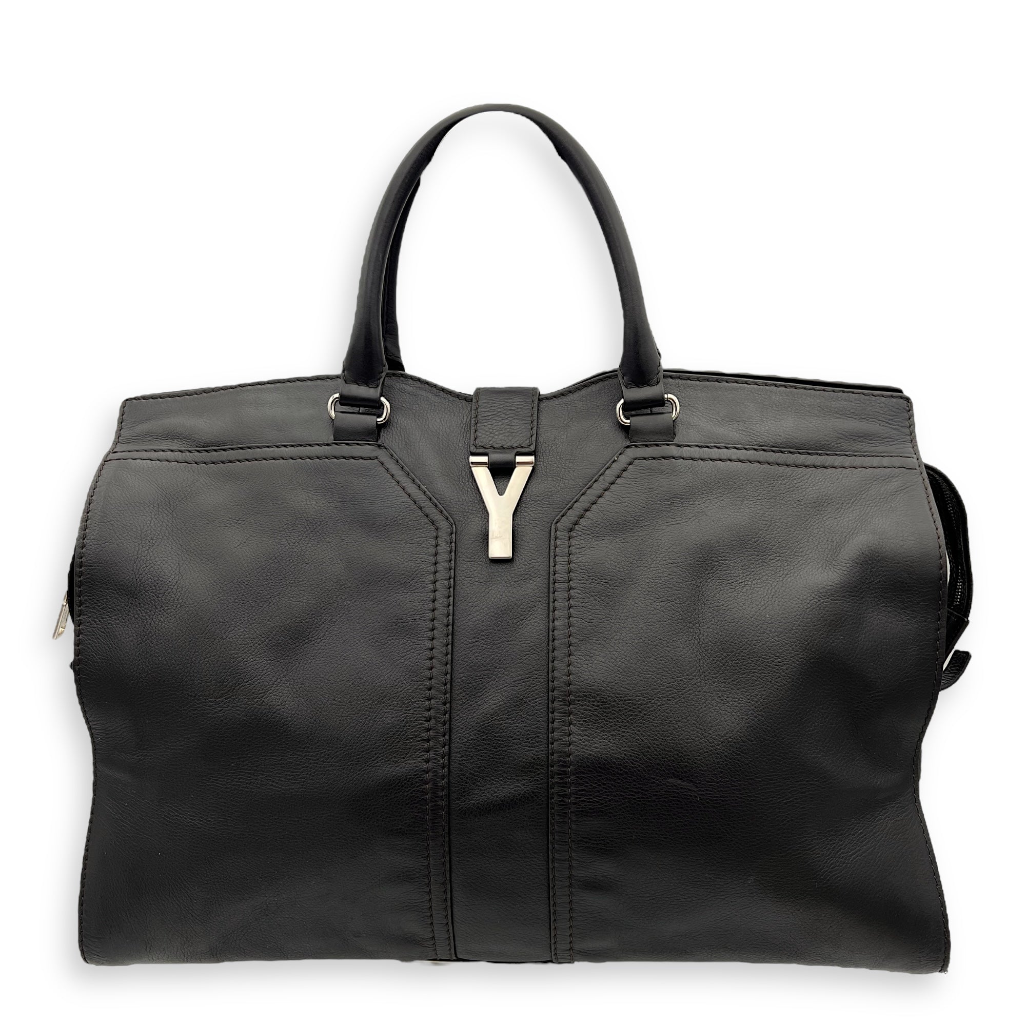 Saint Laurent Cabas Top Handle Bag Brown in Calfskin, Silver hardware_1