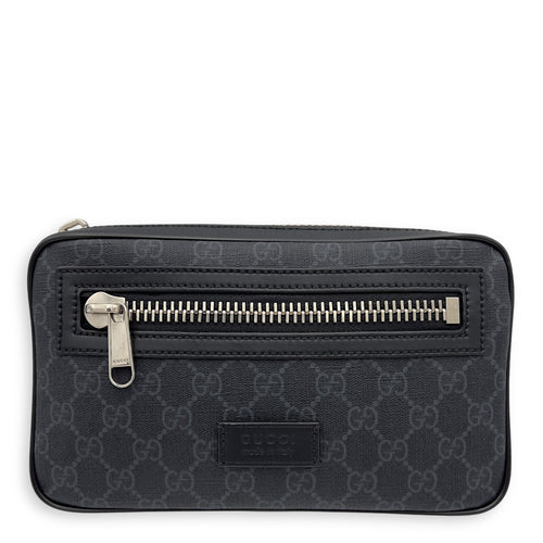 Gucci GG Supreme Black Belt Bag in Monogram Coated Canvas, Silver hardware_1