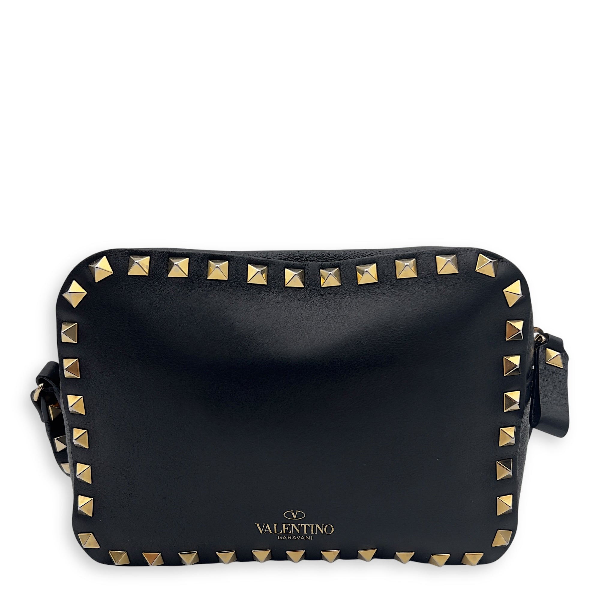 Valentino Studs Crossbody Bag Black in Calfskin, Gold hardware_1