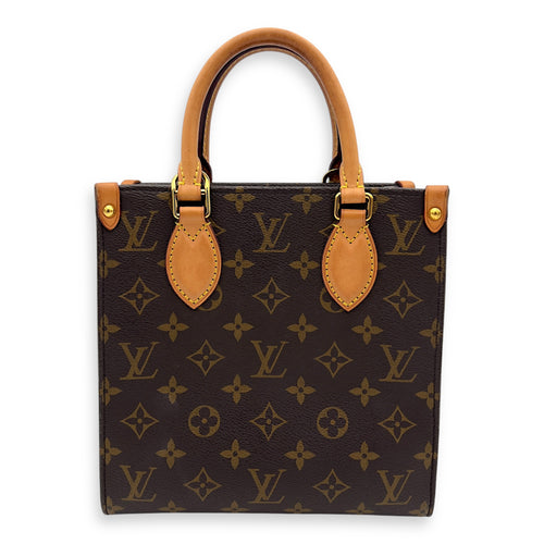 Louis Vuitton Sac Plat Top Handle Bag BB Brown in Monogram Coated Canvas, Gold hardware_1