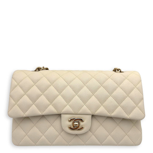 Chanel Classic Shoulder Bag White in Caviar Leather, Light Gold hardware_1