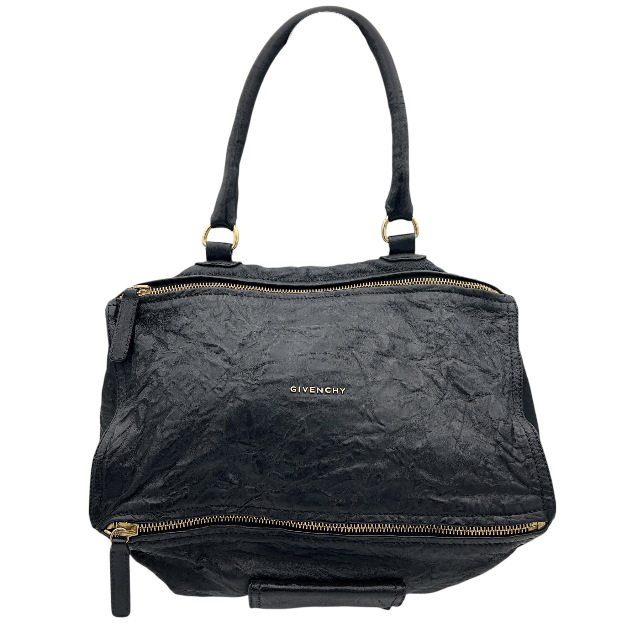 Givenchy Pandora Shoulder Bag Large Black in Distressed Leather, Gold hardware_1