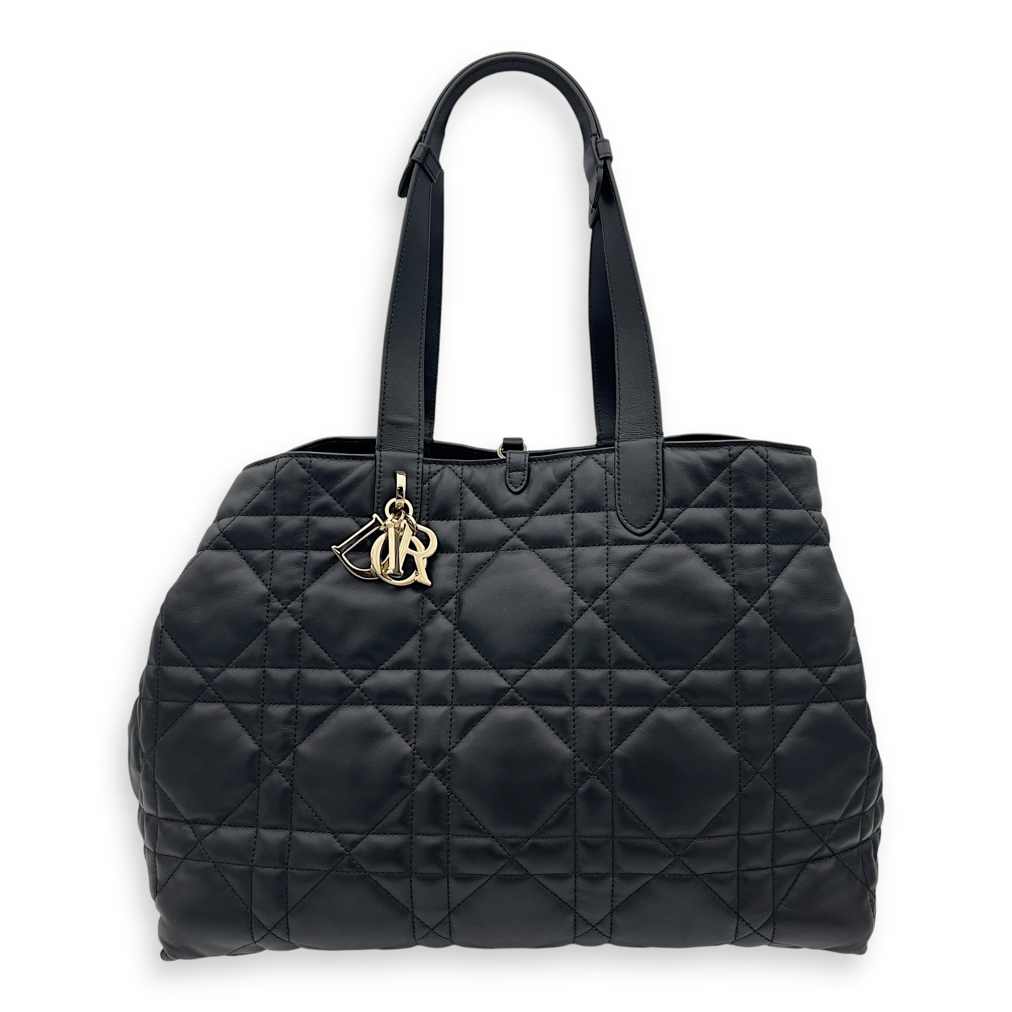 Christian Dior Toujours Large Black Top Handle Bag in Lambskin, Gold hardware_1