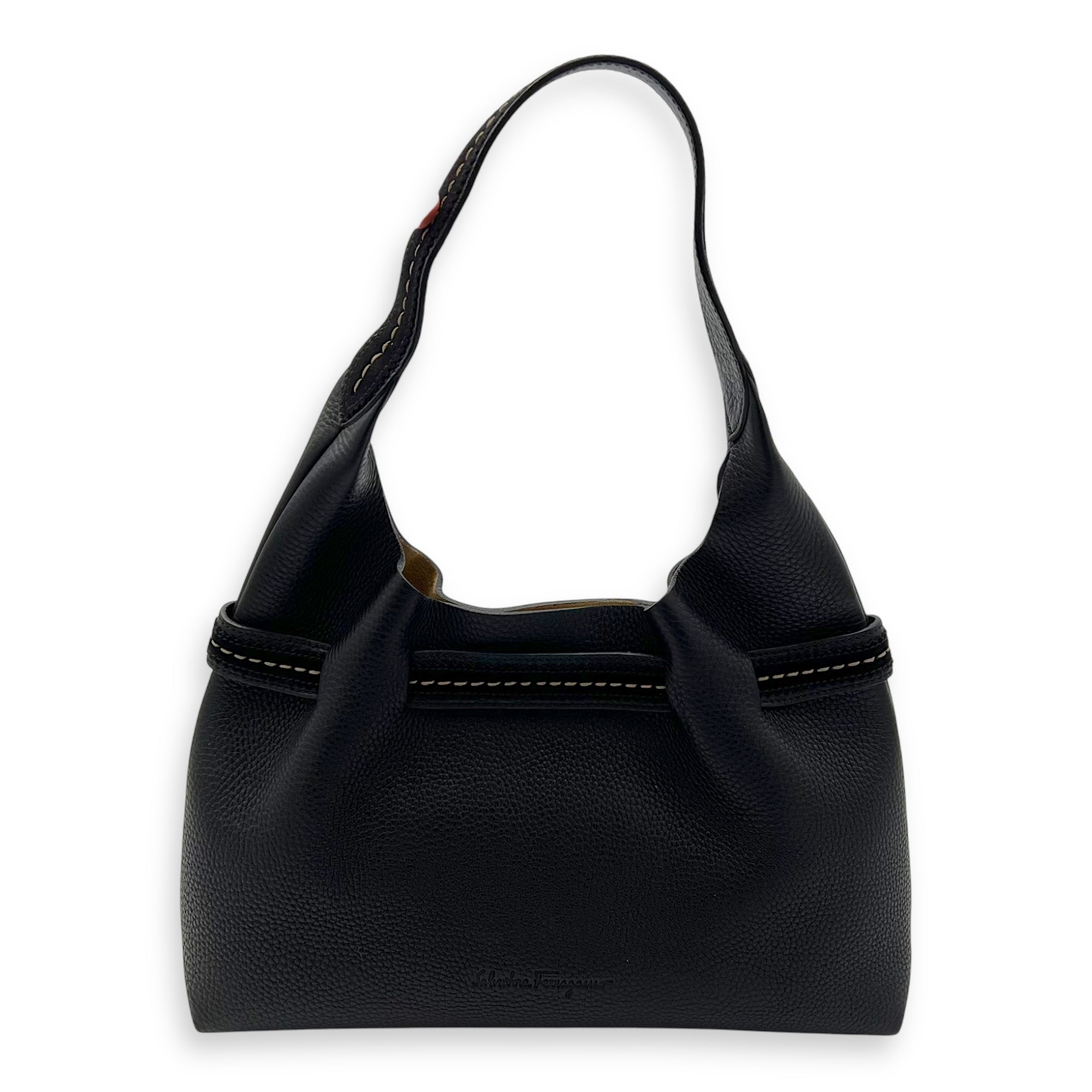 Salvatore Ferragamo Hobo Shoulder Bag Black in Calfskin_1