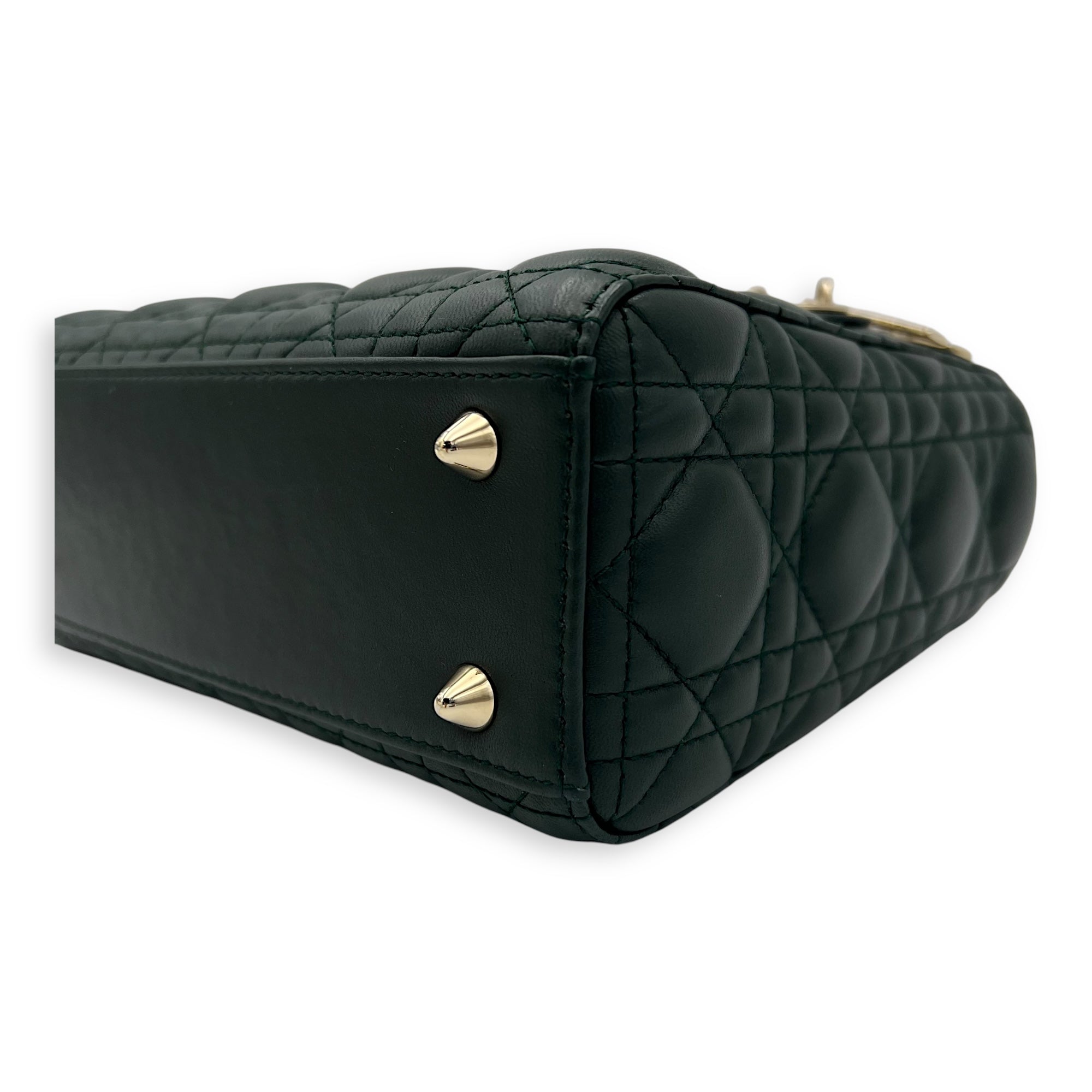 Christian Dior Lady Dior Top Handle Bag Green in Lambskin, Gold hardware_9