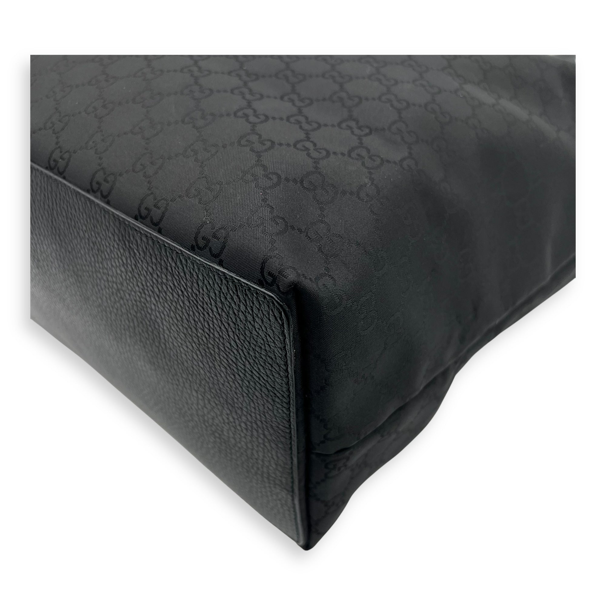 Gucci Tote Top Handle Bag Medium Black in Calfskin, Silver hardware_13