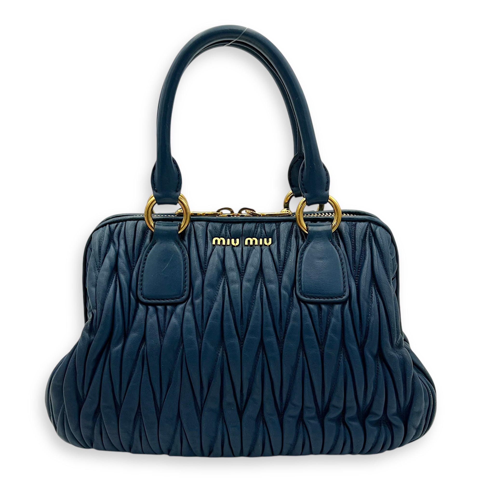 Miu Miu Gaufre Top Handle Bag Blue in Calfskin, Gold hardware_1