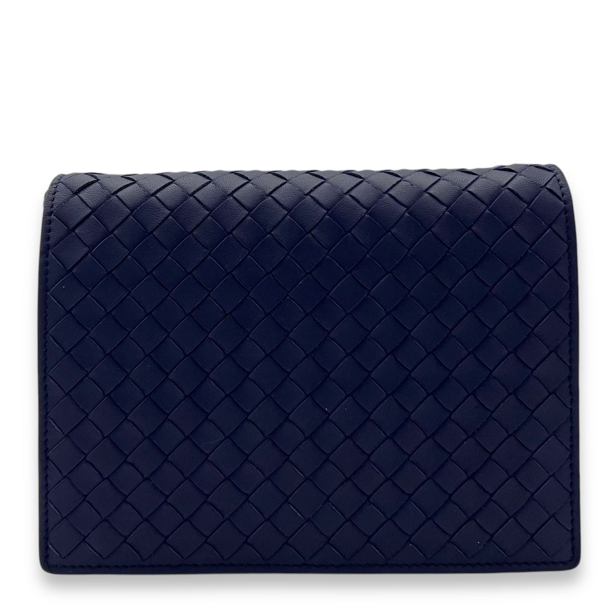 Bottega Veneta Intrecciato Wallet On Chain Blue in Calfskin, Gold hardware_1