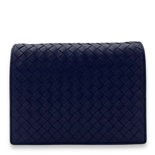 Bottega Veneta Intrecciato Wallet On Chain Blue in Calfskin, Gold hardware_1