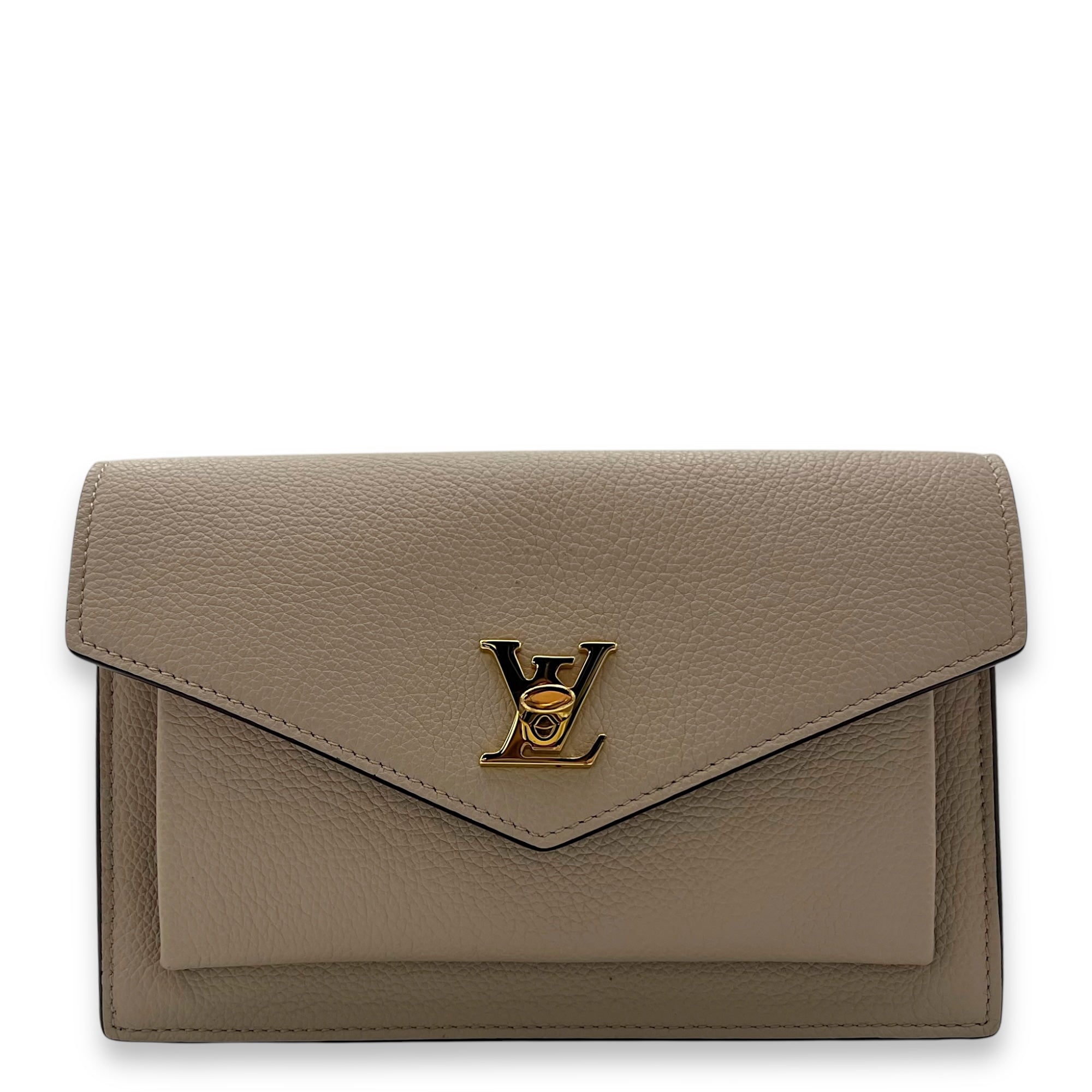 Louis Vuitton LockMe Wallet On Chain Beige in Calfskin, Gold hardware_1
