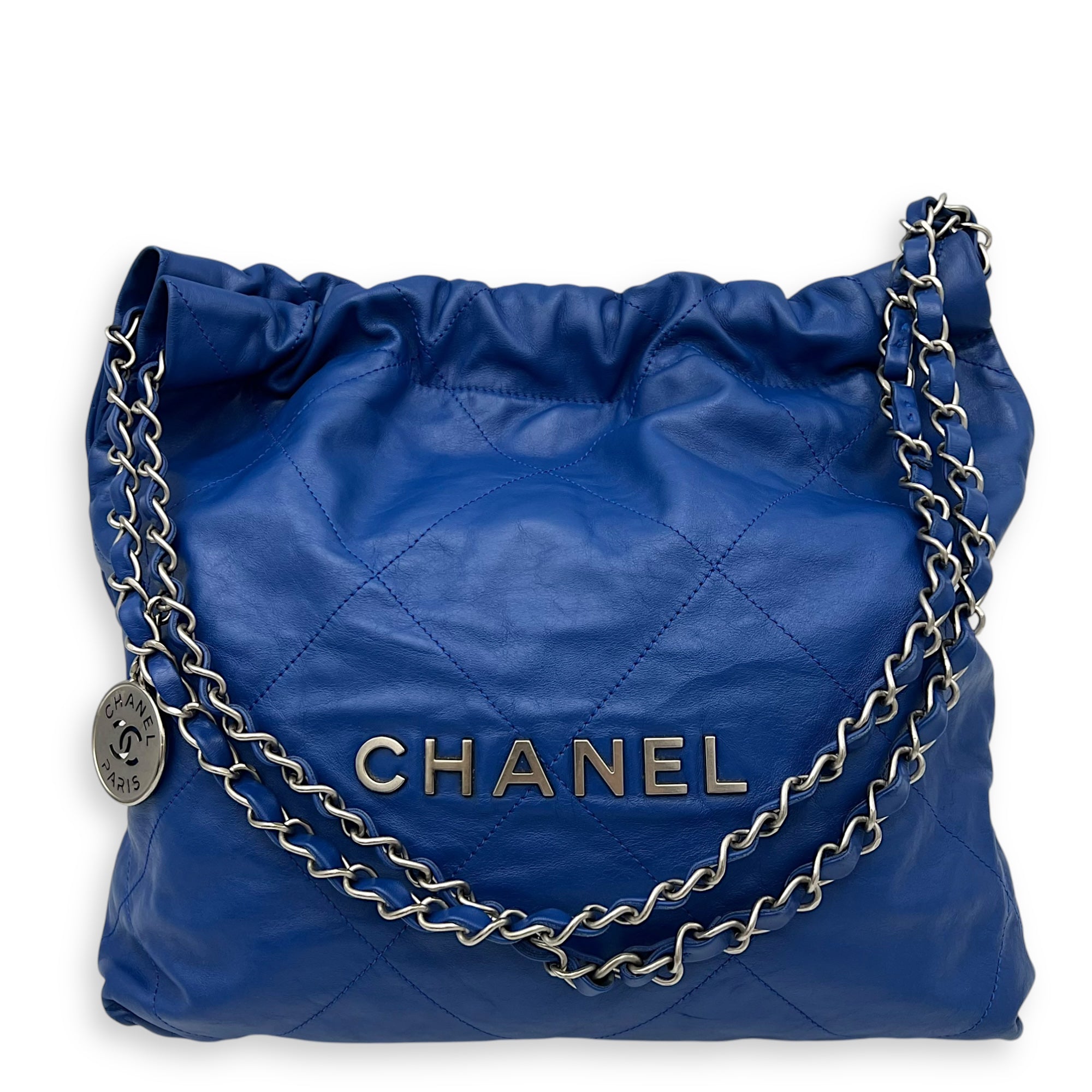 Chanel 22 Tote Shoulder Bag Blue in Calfskin, Silver hardware_1
