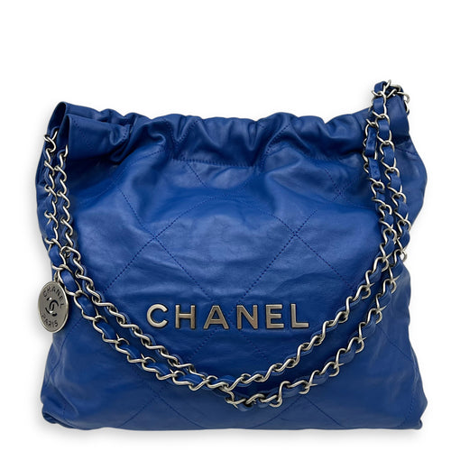 Chanel 22 Tote Shoulder Bag Blue in Calfskin, Silver hardware_1