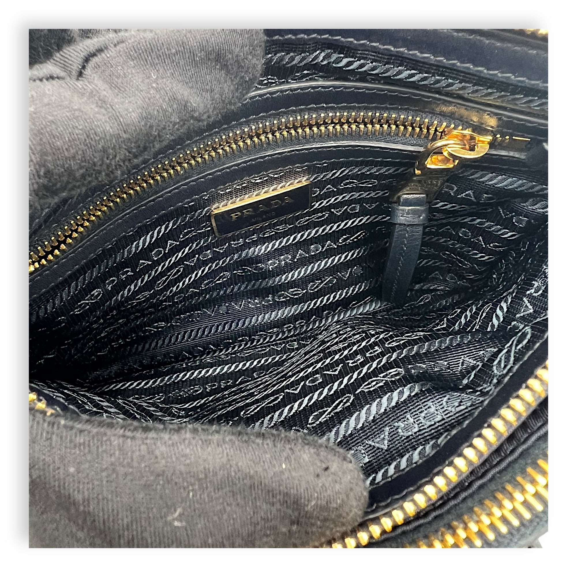 Prada Logo Crossbody Bag Black in Nylon, Gold hardware_6