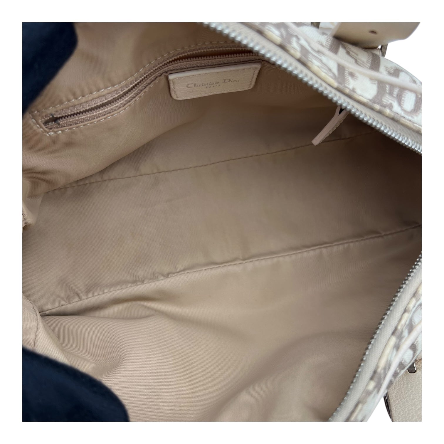 Christian Dior Trotteur Top Handle Bag Beige in Coated Canvas, Silver hardware_6