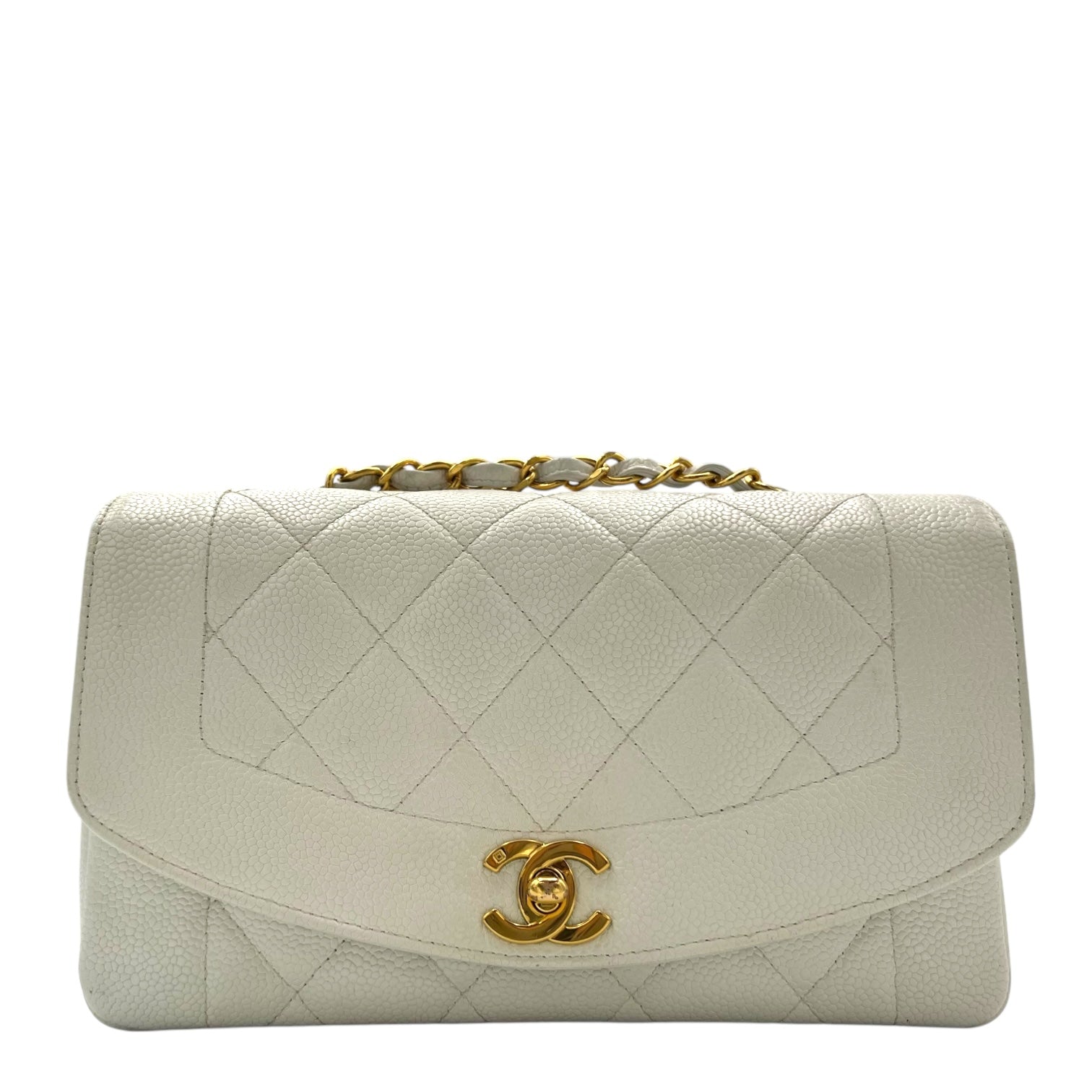 Chanel Diana Shoulder Bag White in Caviar Leather, Gold hardware_1