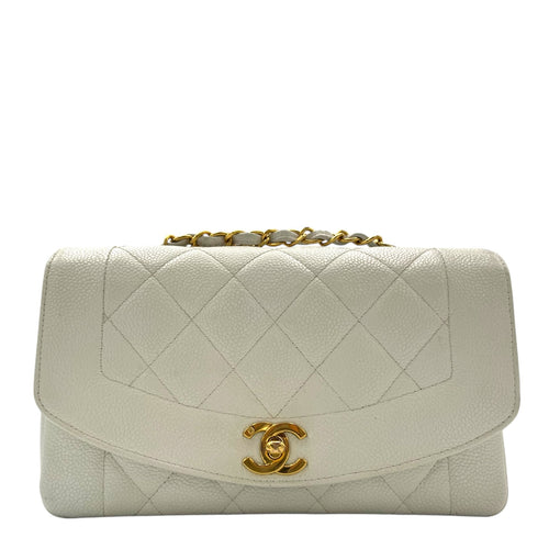 Chanel Diana Shoulder Bag White in Caviar Leather, Gold hardware_1