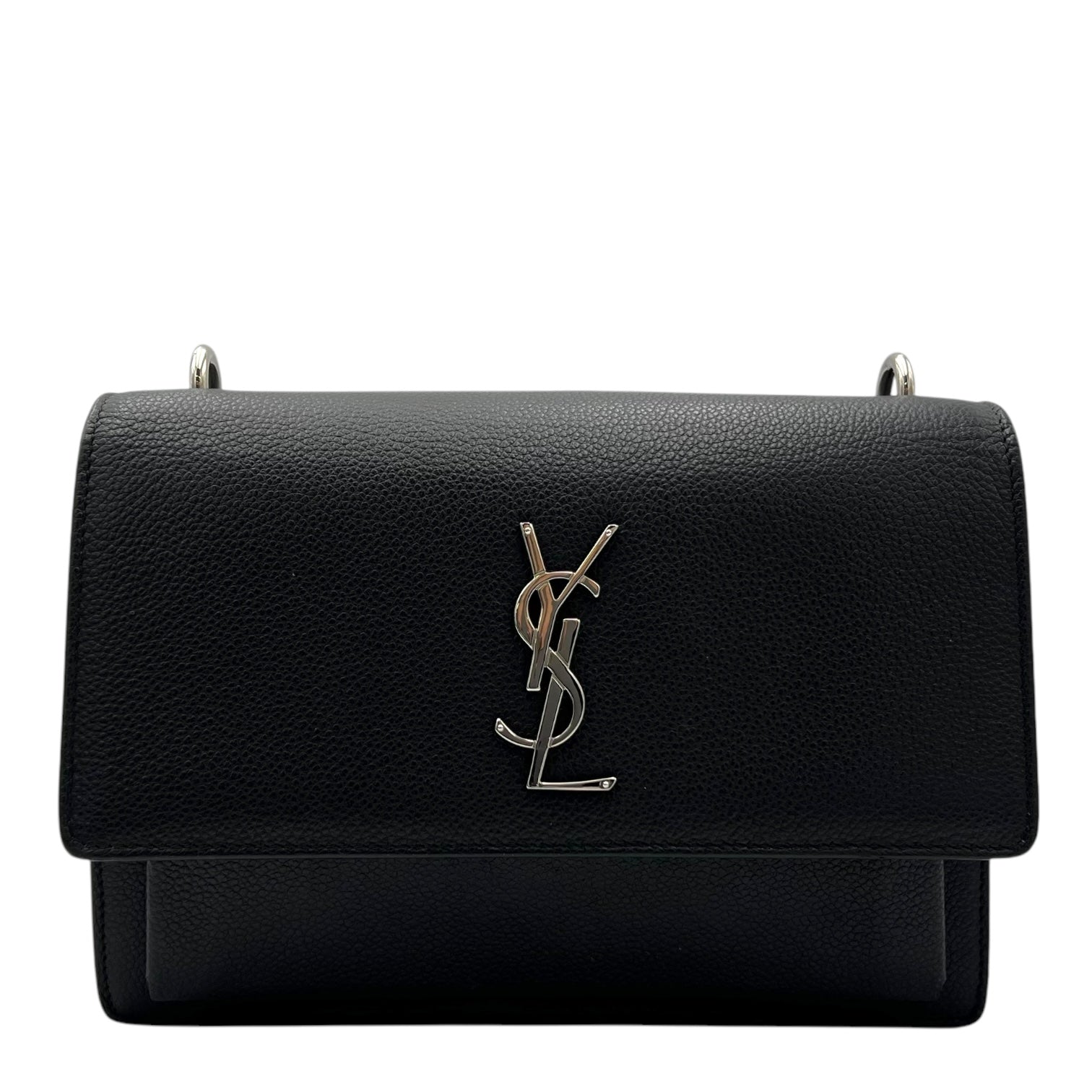Saint Laurent Sunset Shoulder Bag Black in Calfskin, Silver hardware_1
