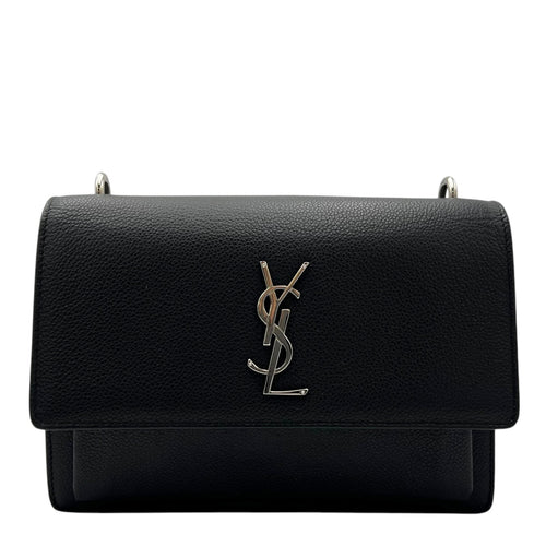 Saint Laurent Sunset Shoulder Bag Black in Calfskin, Silver hardware_1