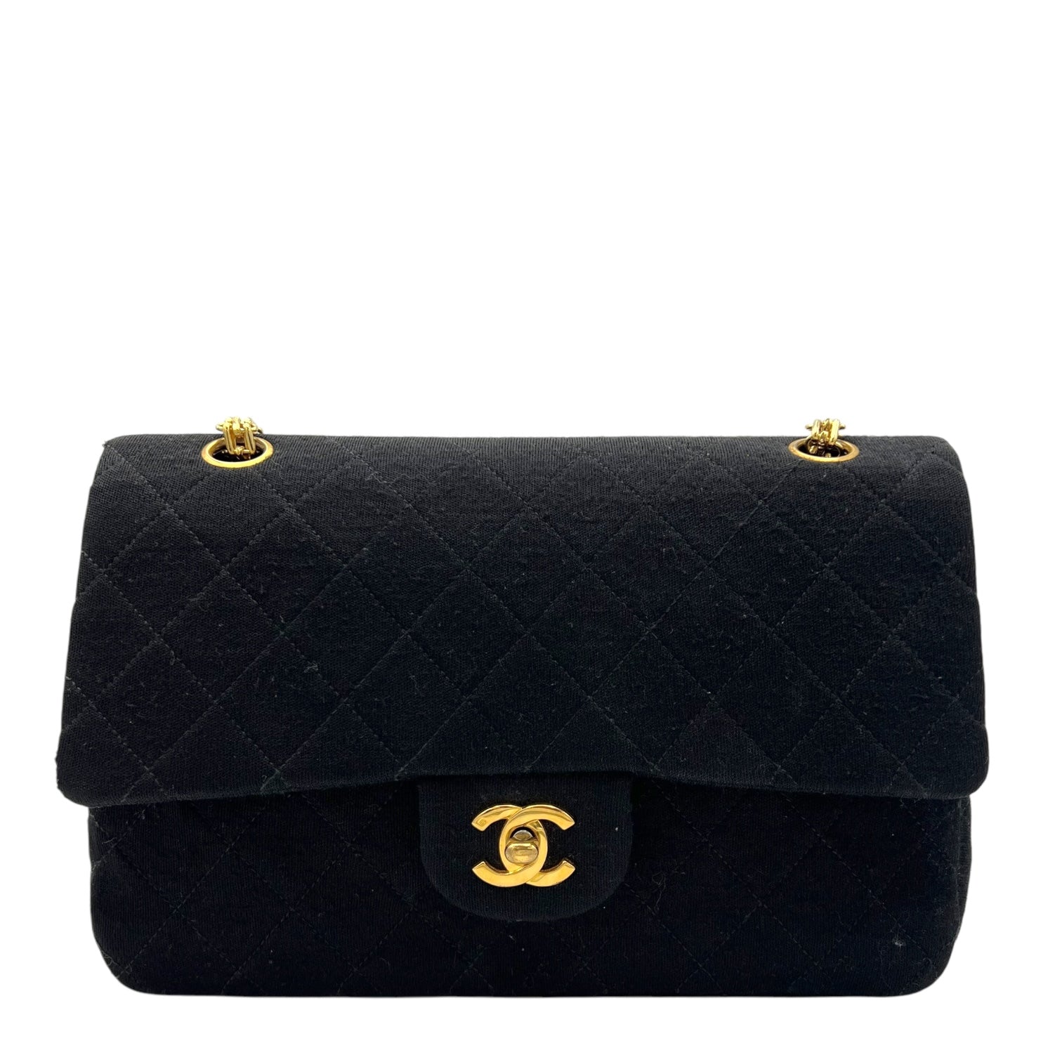 Chanel Classic Shoulder Bag Black in Jersey, Gold hardware_1