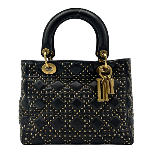 Christian Dior Lady Dior Top Handle Bag Black in Calfskin, Gold hardware_1